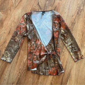 Molly Maxi mesh brown and orange Y2K wrap style top